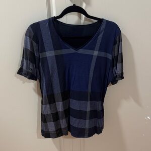 Burberry Blue and Black Plaid V-Neck Tee